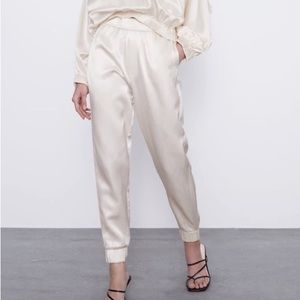 Zara Cream Satin Joggers